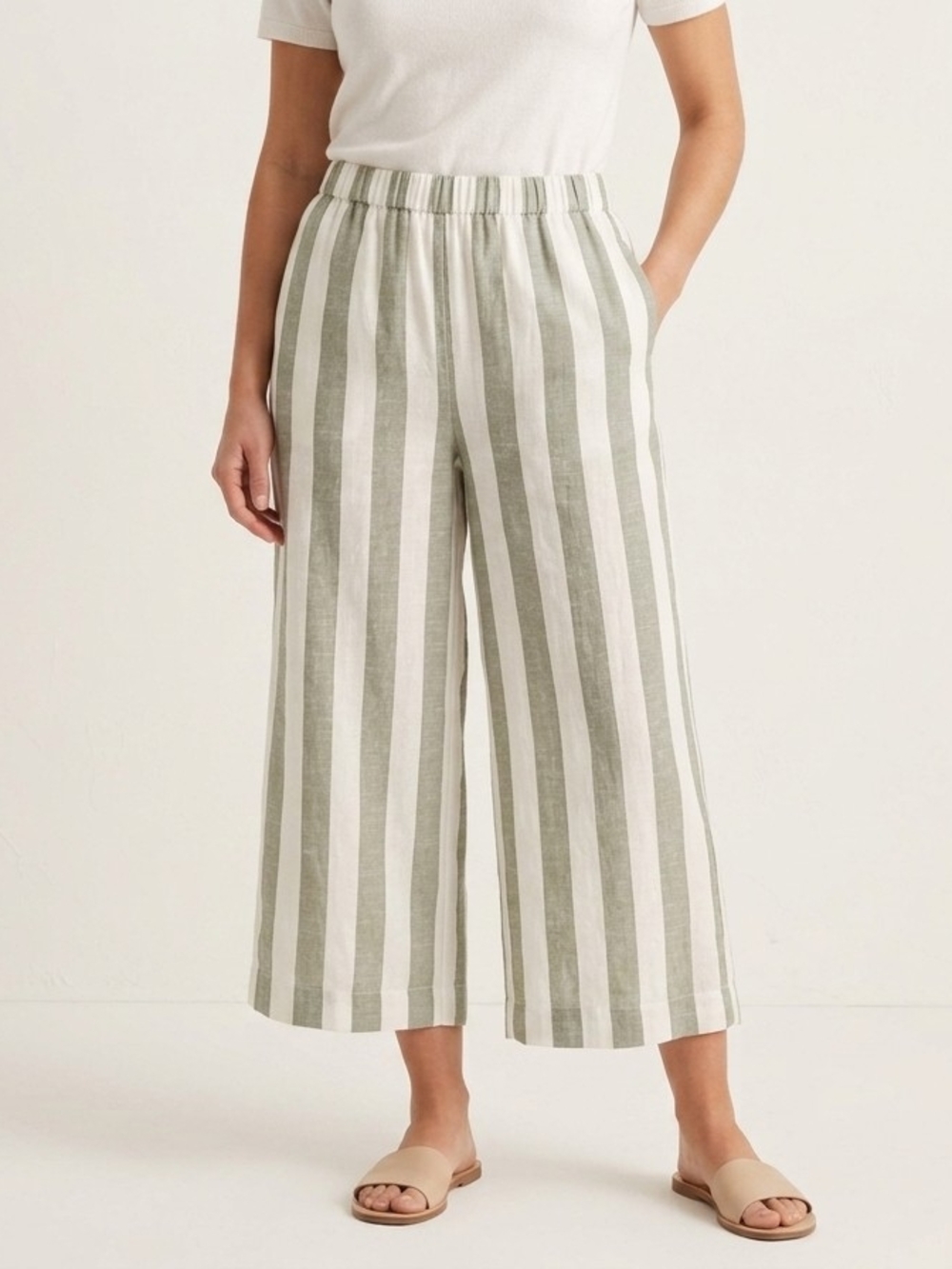 beachlunchlounge Vertical Stripe Cropped Wide-Leg Pants — Sage & White